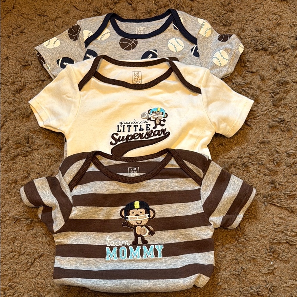 Carters Baby Boy Set of 3 Bodysuits with Monkey and Sports Theme 24M